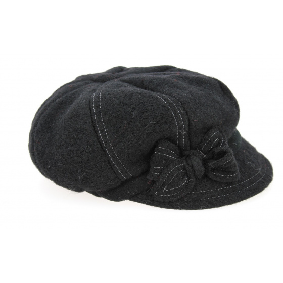Black Wool Ravarino Newsboy Cap - Traclet