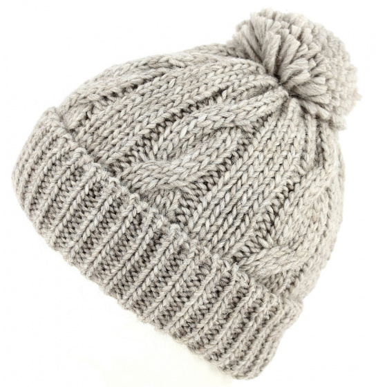 Valeriano Wool & Alpaca Grey Pompom Beanie - Traclet