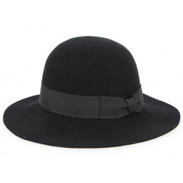 Elianne Wide Brim Wool Felt Hat Black - Traclet