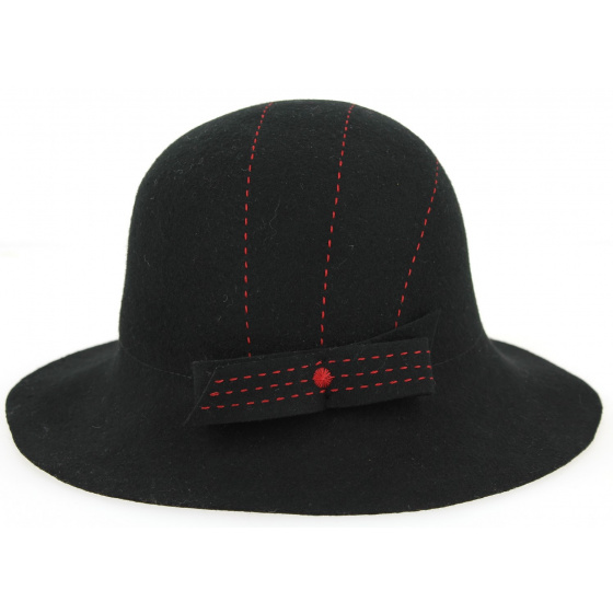 Magasa Wide-Brimmed Wool Felt Hat Black & Red - Traclet Magasa Wide-Brimmed Wool Felt Hat Black & Red - Traclet