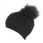 Sagrado Pom Pom Beanie Fur Wool & Mohair Black - Traclet