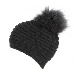 Sagrado Pom Pom Beanie Fur Wool & Mohair Black - Traclet