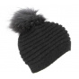 Sagrado Pompon Hat Wool & Mohair Fur Black- Traclet