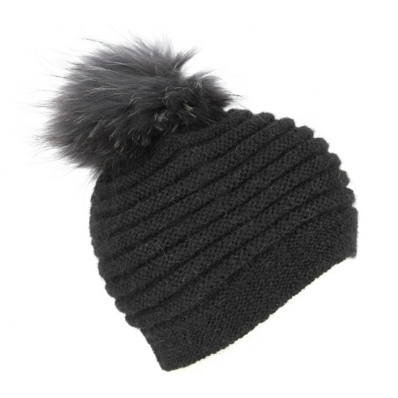 Sagrado Pom Pom Beanie Fur Wool & Mohair Black - Traclet Sagrado Pom Pom Beanie Fur Wool & Mohair Black - Traclet