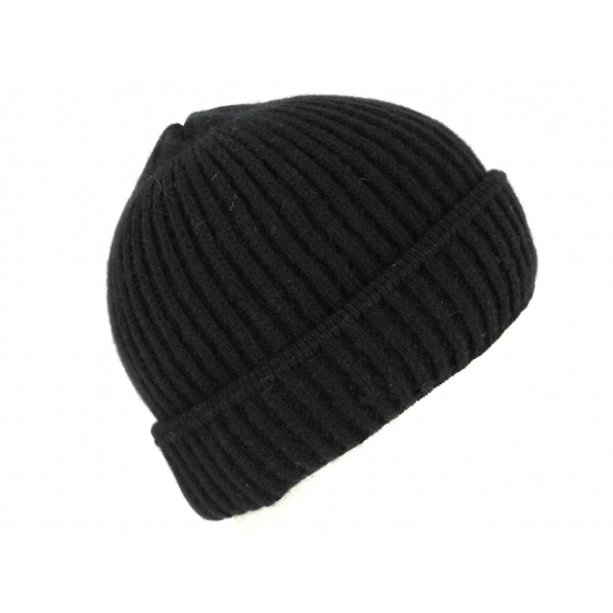 Black Cashmere Jelsi Beanie with Cuff - Traclet