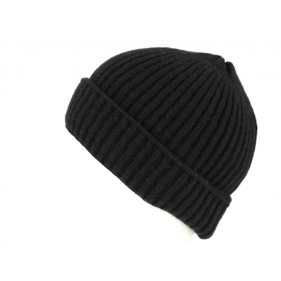 Black Cashmere Jelsi Beanie with Cuff - Traclet Black Cashmere Jelsi Beanie with Cuff - Traclet