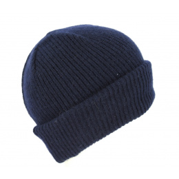Navy Cashmere Iggio Beanie with Turn-up - Traclet