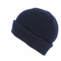 Navy Cashmere Iggio Beanie with Turn-up - Traclet