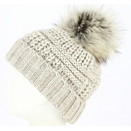 Imola Alpaca & Wool Beanie with Pompom Beige - Traclet