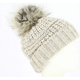 Imola Alpaca & Wool Beanie with Pompom Beige - Traclet