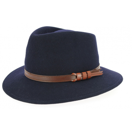 Navy Blue Wool Felt Jamer Fedora Hat - Traclet