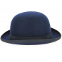 Navy Blue Wool Felt Bowler Hat - Traclet