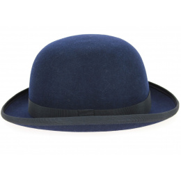 Navy Blue Wool Felt Bowler Hat - Traclet