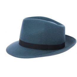 Blue Wool Felt Fedora Hat - Traclet