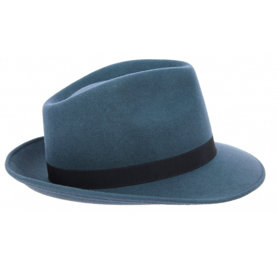 Blue Wool Felt Fedora Hat - Traclet