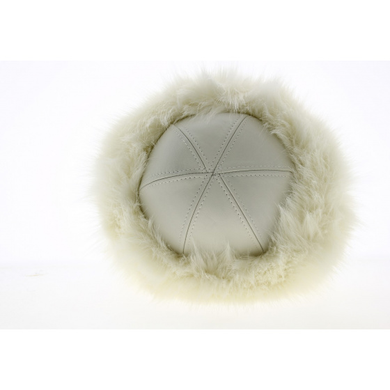 Toque Femme Irena Fausse Fourrure & Cuir Blanche - Traclet