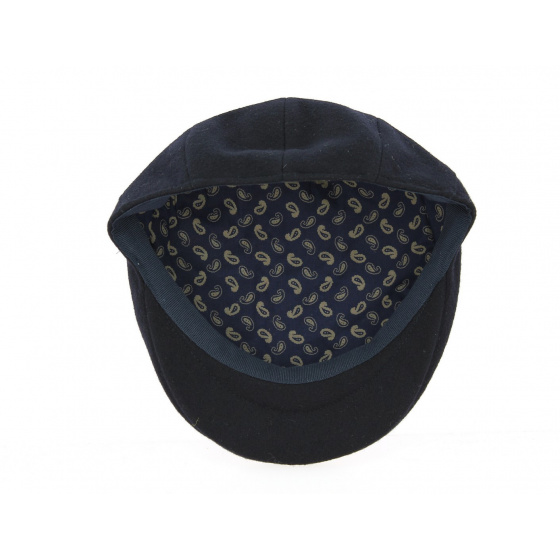 Navy Blue Wool Bottaccia Flat Cap - Traclet