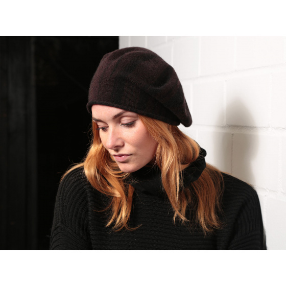 Black Cashmere Roll Up Beret - Traclet