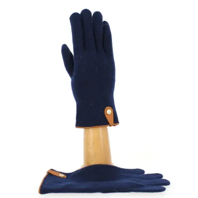 Gants Tactiles Séville Laine & Cachemire Marine/Marron- Traclet Reference : 9847 | Chapellerie Traclet