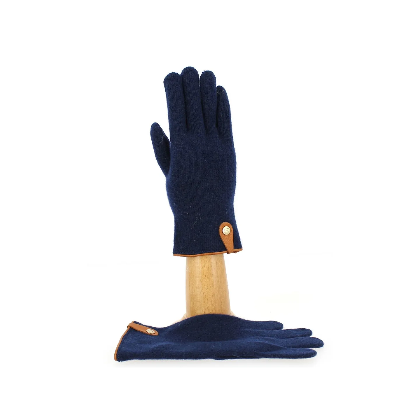 Gants Tactiles Séville Laine & Cachemire Marine/Marron- Traclet Reference : 9847 | Chapellerie Traclet