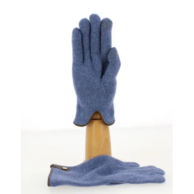 Seville Touch Screen Gloves Wool & Cashmere Blue/Brown - Traclet) Reference: 9851 | Traclet Hat Shop
