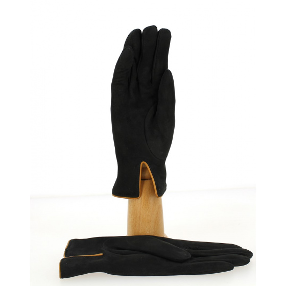 Women's Leather Velvet & Wool Black Gloves - Traclet