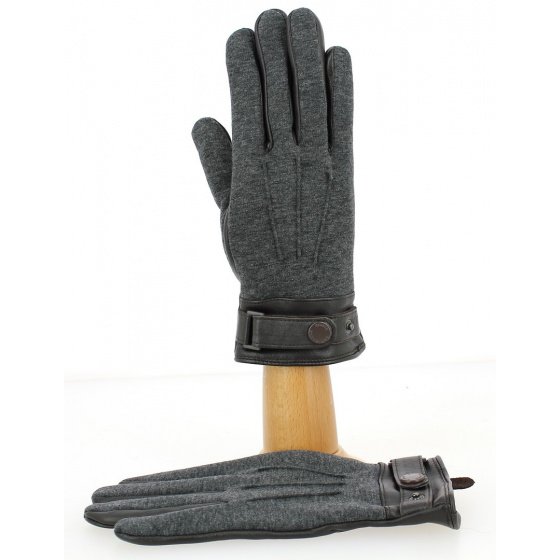 Men's Tactile Gloves Brown & Grey Leather- Traclet 
