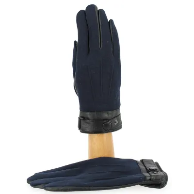 Gants Tactiles Homme Cuir Marine & Noir- Traclet  Reference : 9860 | Chapellerie Traclet
