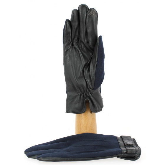 Men's Navy & Black Leather Touch Screen Gloves - Traclet
