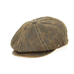 Brown Cotton Faux Leather Bakerboy Cap - Traclet