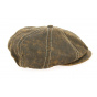 Brown Cotton Faux Leather Bakerboy Cap - Traclet