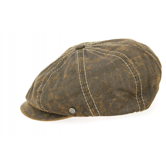 Brown Cotton Faux Leather Bakerboy Cap - Traclet