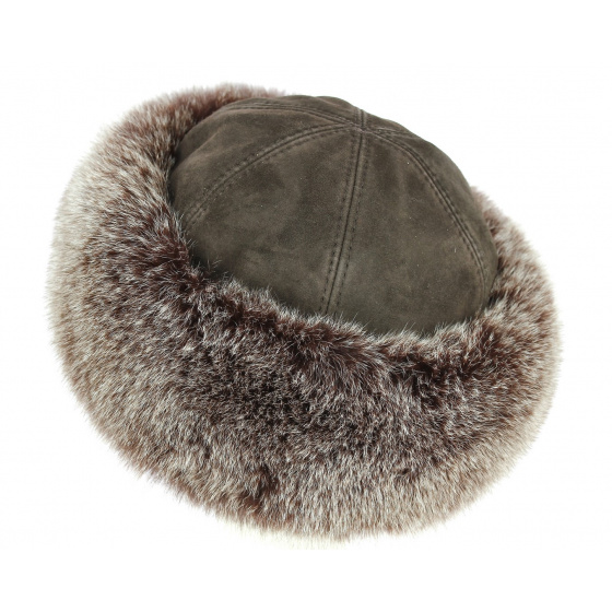 Ksenia Fox Fur Hat Leather & Brown Fox - Traclet