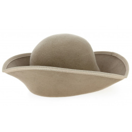 Grand Tricorne Feutre Laine Beige- Traclet