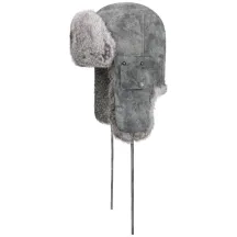 Grey Leather & Rabbit Fur Bomber Ushanka - Stetson Reference: 4097 | Traclet Hat Shop