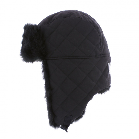 Black Quilted Buck Ushanka with Faux Fur - Herman