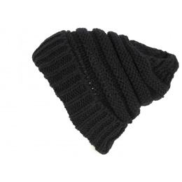 Black Wool Beanie with Cuff - Traclet