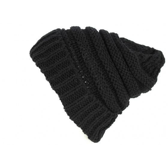 Black Wool Beanie with Cuff - Traclet Black Wool Beanie with Cuff - Traclet