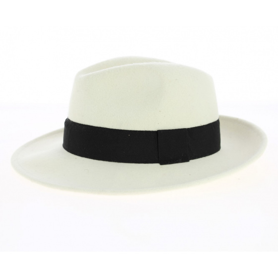 Chapeau Fedora Feutre Laine blanc ruban noir Imperméable - Traclet