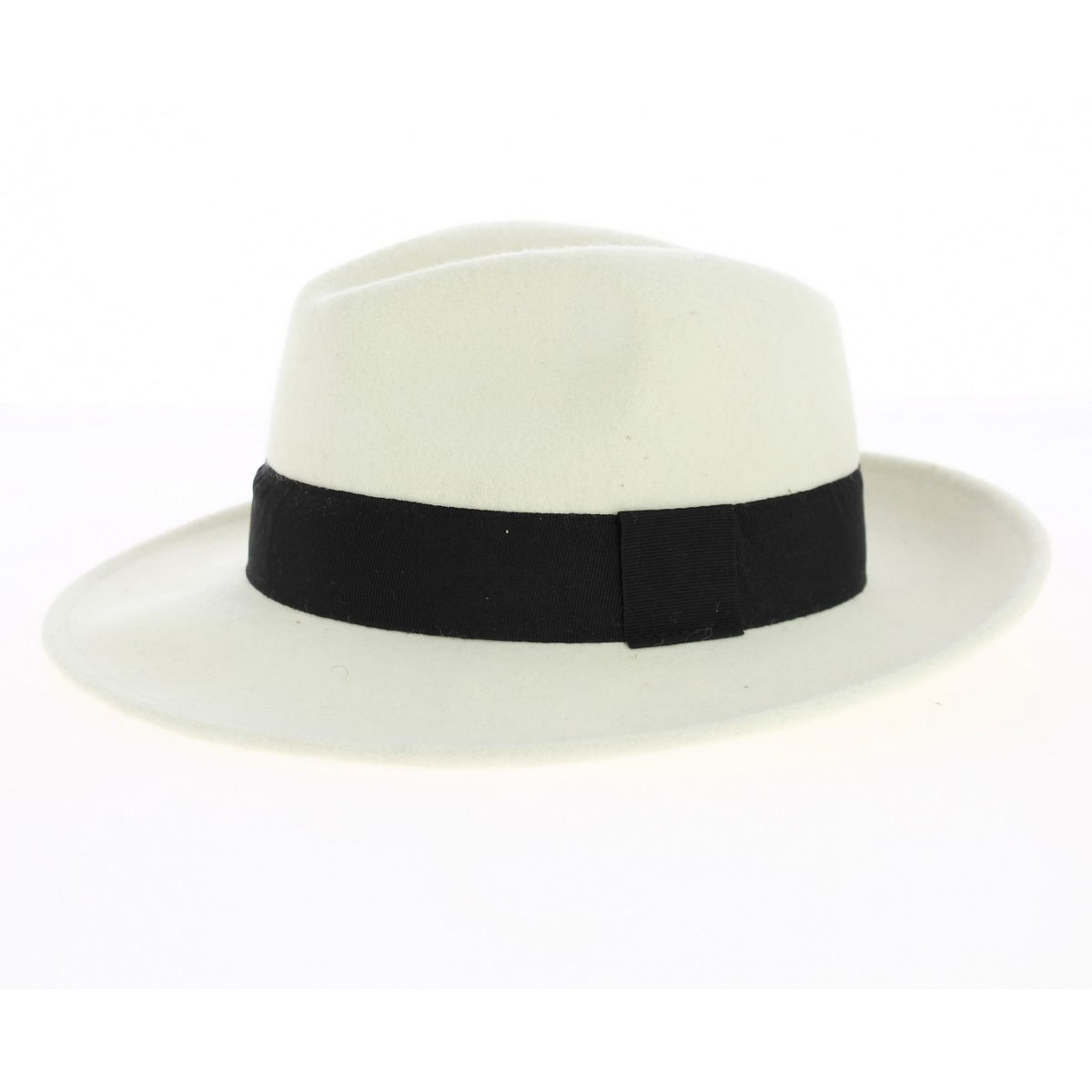 Fedora Hat Wool Felt White/Black Water Resistant Reference : 9428