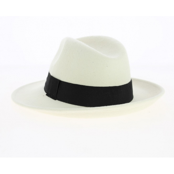 Chapeau Fedora Feutre Laine blanc ruban noir Imperméable - Traclet