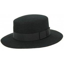 Peillon Black Wool Felt Boater Hat - Traclet