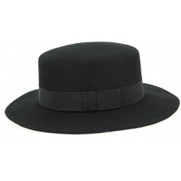 Peillon Black Wool Felt Boater Hat - Traclet
