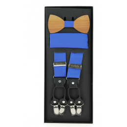 Noeud papillon homme en bois avec pochette et bretelles assorties- Traclet