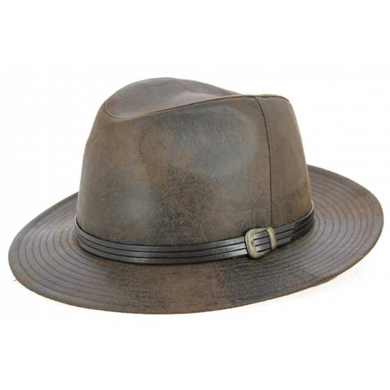 Fedora Nanno Imitation Leather Brown Hat- Traclet