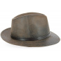 Brown Faux Leather Nanno Fedora Hat - Traclet