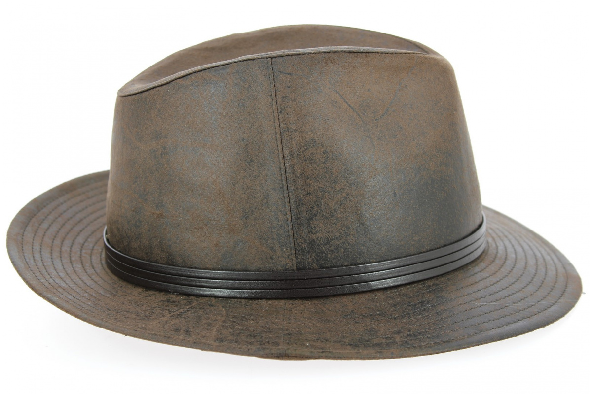 Chapeau Fedora Nanno Imitation Cuir Marron- Traclet ...