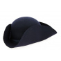 Navy Blue Wool Felt Tricorn Hat - Traclet
