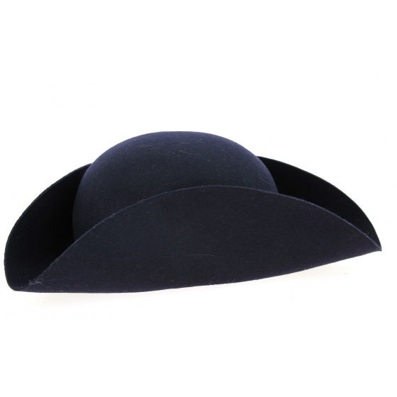 Navy Blue Wool Felt Tricorn Hat - Traclet Navy Blue Wool Felt Tricorn Hat - Traclet