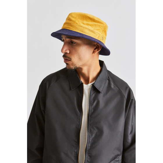Navy Blue & Yellow Velvet Shield Bucket Hat - Brixton